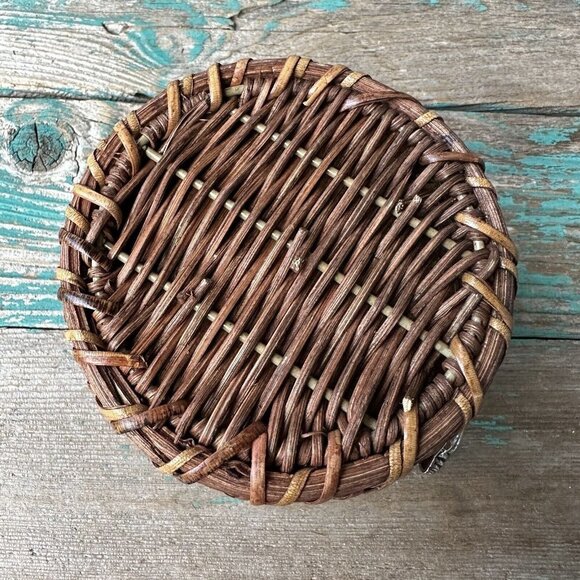 Woven Basket 3.25" Bottle Cradle Cork Holder 5 Cocktail Forks Seashells Beachy - Picture 7 of 12